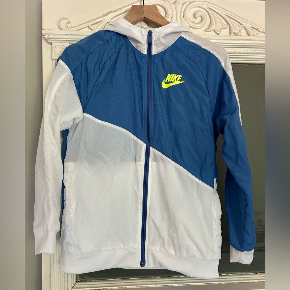 COPY - Nike Blue and White Hooded Windbreaker Jacket